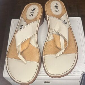 Born Cream Leather Thong Sandals